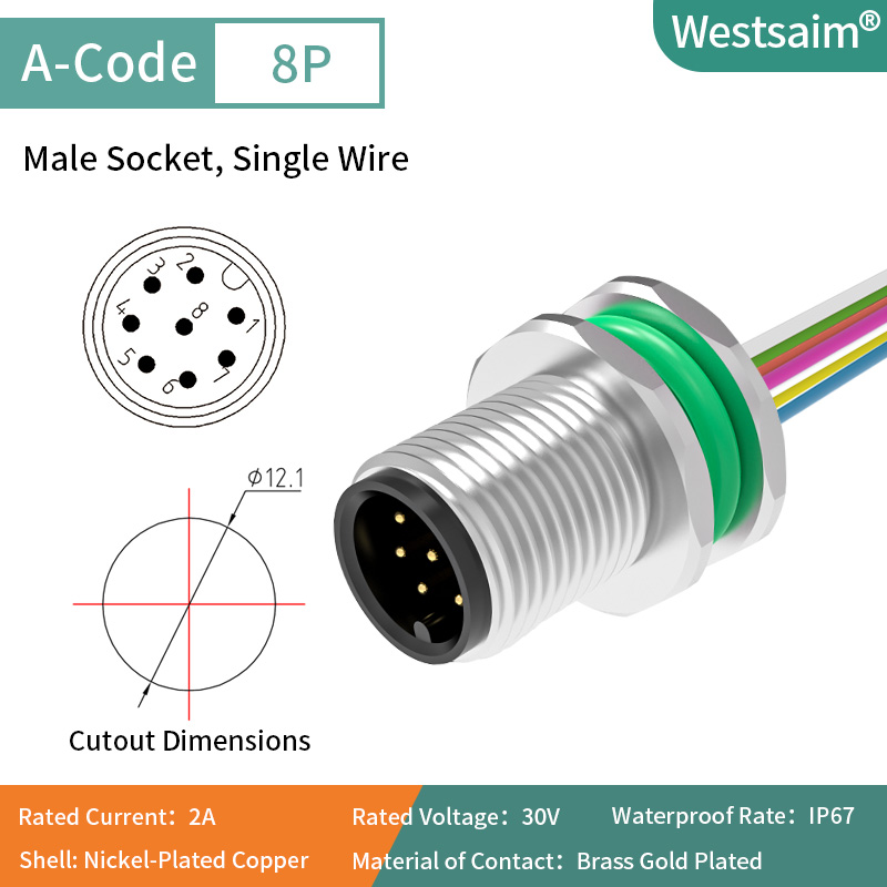 M12-A-8P male M12*1.0