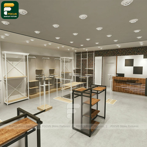 Luxury Clothing Shop Apparel Display Cabinet Fashion Rack Wall <b>Panel</b> Cashwrap Counter <b>Mirror</b> Wardrobe Unit - Product Image 2