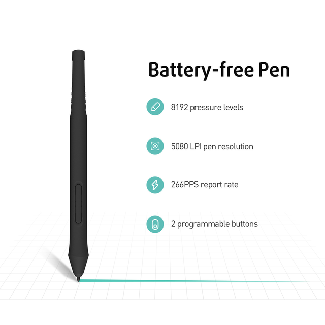 8192 Pressure Levels Graphics Tablet with 6 Express Keys USB Interface 5080 LPI Pen Resolution for Creative Professionals