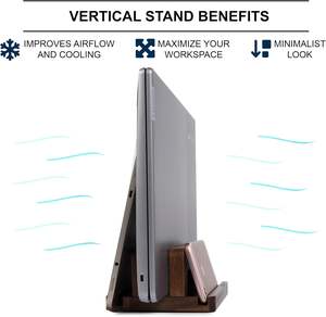 Soporte vertical de madera de <span class=keywords><strong>acacia</strong></span> para portátil, soporte ajustable de madera para portátil, base antideslizante para portátil compatible con portátiles Apple, IPad - Product Image 2