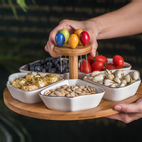 Assiette à fruits en céramique de marbre, nouveau, avec broches à base en bambou et en bois, assiette de collation pour fruits secs et noix