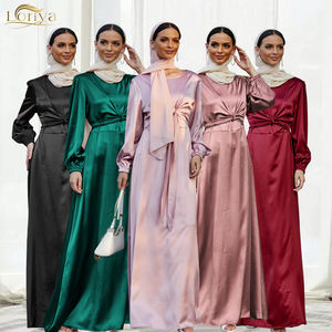 Loriya Abaya produttore di abbigliamento islamico abiti da donna in <span class=keywords><strong>raso</strong></span> tinta unita Maxi <span class=keywords><strong>abito</strong></span> <span class=keywords><strong>lungo</strong></span> Abaya donna <span class=keywords><strong>abito</strong></span> musulmano con cintura - Product Image 1