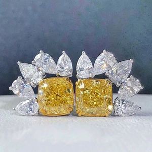 Fabrication OEM, Bijoux tendance en laiton, design géométrique, fleurs, zircone cubique jaune taille radiant, luxe pour femme, mariage, plaqué argent - Product Image 6