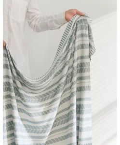 بطانية خيزران فاخرة بطبقة مزدوجة مبطن تقنيات منسوجة مخططة خفيفة لغرفة النوم الصيفية رميات يمكن ارتداؤها - Product Image 5