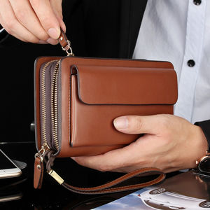 Luxe Portemonnee Dubbele Rits Zakelijke Mannelijke Grote Capaciteit Telefoonkaart Hoder Geld Clip Lange Leren Mannen Clutch Tas - Product Image 5