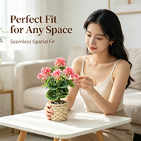 Mini-plantes artificielles roses de qualité commerciale en pot de rotin de 43 cm pour décoration de bureau, avec boîte intérieure personnalisée