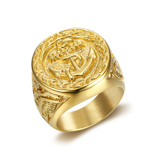Men's Gold Plated Anchor <b>Ring</b> <b>Titanium</b> Steel Hip Hop Jewelry Gift - Product Image 1
