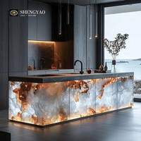 Comptoir de bar lumineux en résine cristalline moderne sur mesure pour hôtel et réception, directement de l'usine