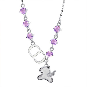 9 lindos collares coreanos con colgante de cuerno de unicornio de cristal blanco, plata de ley 925, pavé, piedra natural de 4 mm, joyería para niñas - Product Image 1