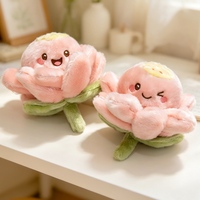 Porte-clés en peluche OEM ODM Fleur de lotus rose souriante, breloque florale mignonne pour sac à dos, cadeaux et accessoires quotidiens