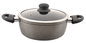 Casserole à soupe en <span class=keywords><strong>aluminium</strong></span> forgé de <span class=keywords><strong>40</strong></span> <span class=keywords><strong>cm</strong></span> avec revêtement en granit avec poignée froide en bakélite et couvercle en verre pour la maison et le restaurant - Product Image 3