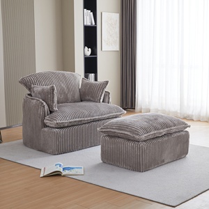 Sillón Moderno Blanco, Otomana Cuadrada, Tapizada en Tela de Pana, Sofá Cama, para Sala de Estar, Dormitorio, Villa o Apartamento - Product Image 4