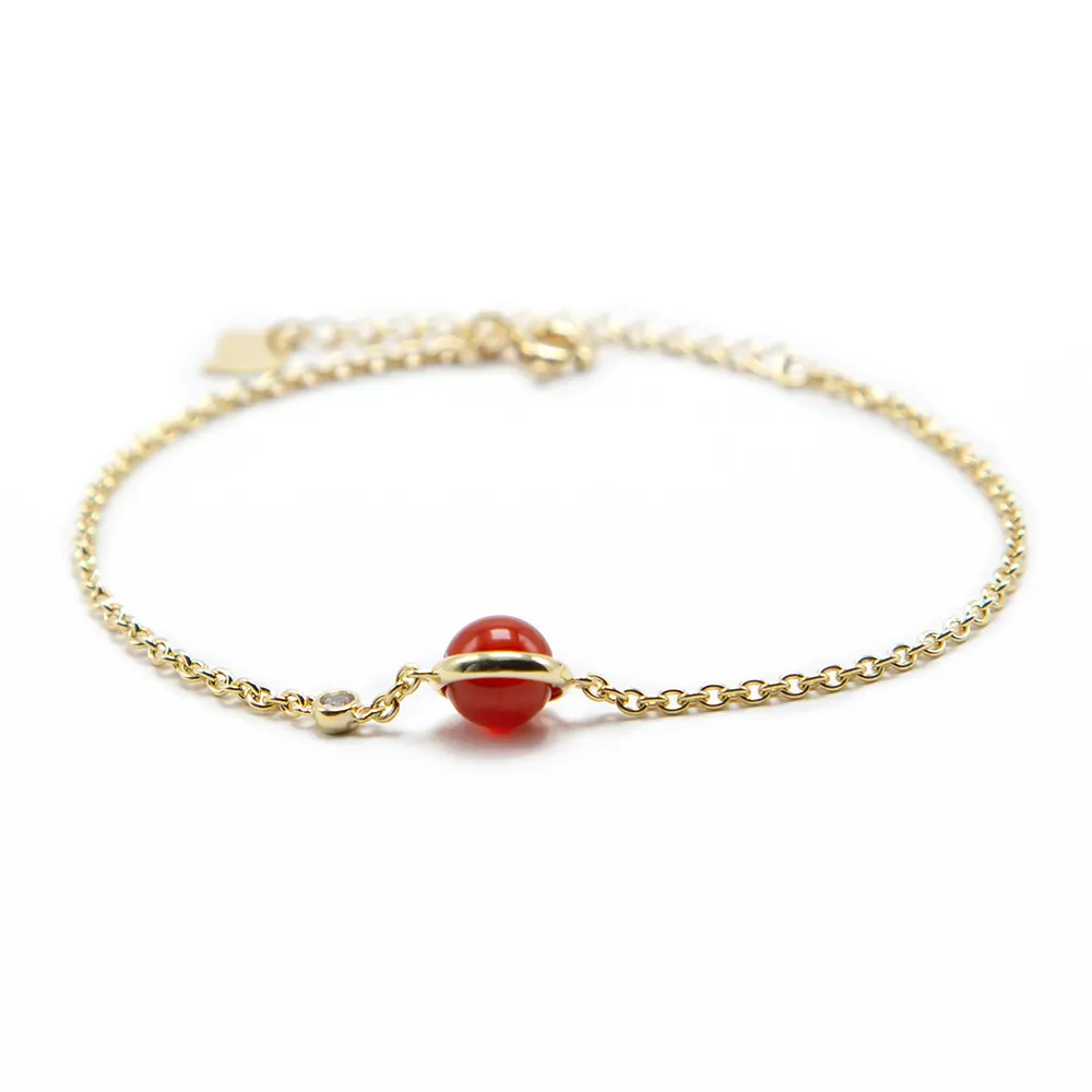 Red Agate Bead 925 Sterling Silver Adjustable Bracelet For Women Jewelry