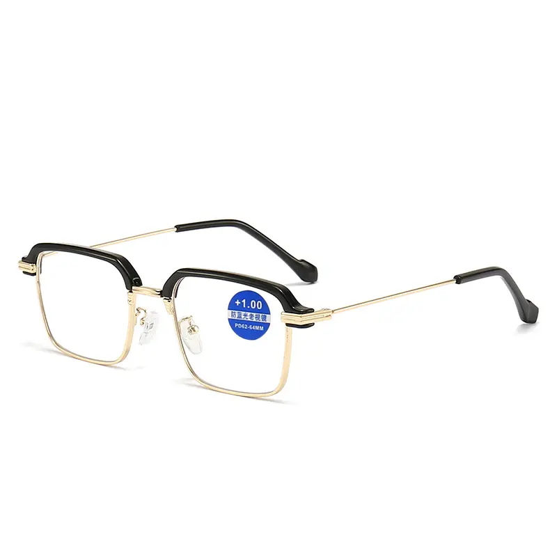 2024 New Half Rimless Metal Reading Glasses Anti Blue Light Presbyopia Wholesale Photochromic Optical Eyeglasses