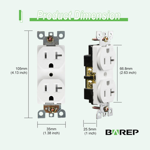 Tomacorriente Eléctrico de Pared UL CUL 20A 125V TR con 2 Tomas de Corriente Blancas - Product Image 6