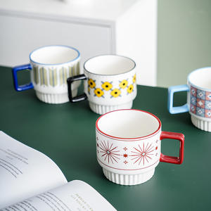 Mug en céramique de style nordique avec poignée, design empilable, pour café, thé, petit-déjeuner, usage domestique - Product Image 5