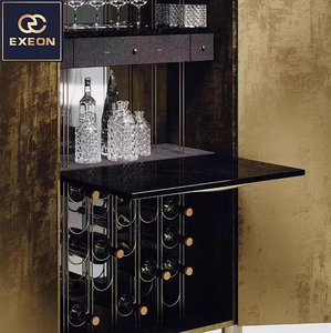 Meuble de bar à vin en bois massif et acier inoxydable, design contemporain personnalisé pour salon de villa de luxe, armoire de rangement Xc - Product Image 4