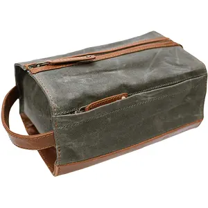 Bolsa de aseo con logotipo personalizado para hombre, Kit de afeitado Vintage de lona encerada resistente al agua