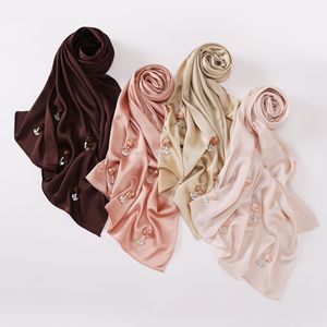 Bulle Satin Mousseline De Soie Main-Bâton Fleur Perle Bouton Écharpe De <span class=keywords><strong>Marin</strong></span> Musulman Châle Foulard Malais Musulman Hijabs pour Femmes - Product Image 1