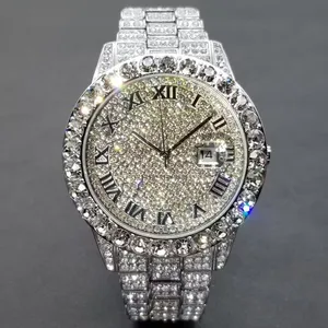 New Hip Hop Men Quartz Watches Luxury Roman Ice Out Automatic Date Male Wristwatch Full Diamond Waterproof Luminous Watches