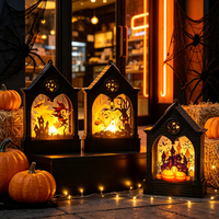 Lampe d'ambiance d'Halloween de haute qualité à motif chauve-souris avec décoration balai de sorcière pour la décoration de fenêtre d'Halloween, silhouette effrayante