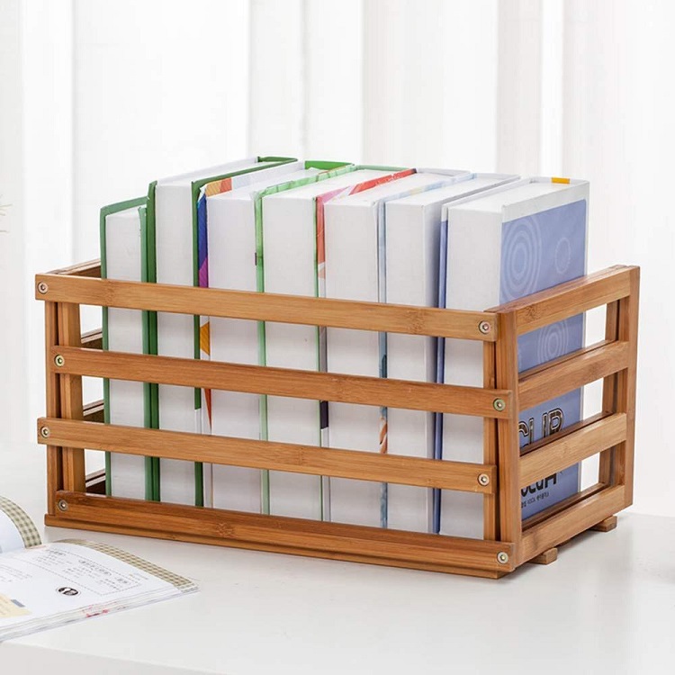 Natural bamboo file organizers book frame with extendable storage multifunction book stand for office and home