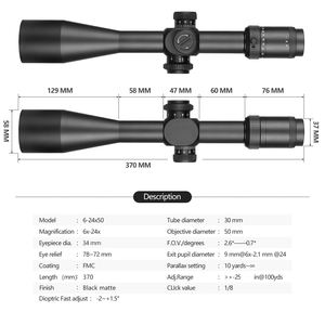 SPINA OPTICS 고출력 6-24x50 FFP 전술 범위 방수 알루미늄 합금 사냥 시준기 - Product Image 4