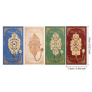 1 Paket Pembatas Buku Logam Bertema Barok Vintage Ukuran Besar Desain Batu Permata Berongga dengan Rantai Logam Tidak Beraturan dan Rumbai - Product Image 2