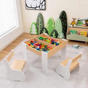 Ensemble <span class=keywords><strong>table</strong></span> et chaises multifonctionnelles en bois pour enfants qui écrivent et lisent. - Product Image 4