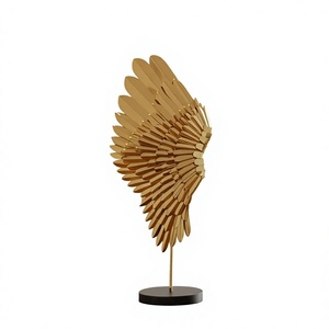 Golden Angel Wing Sculpture Handmade Metal Art Decor Contemporary Tabletop Display for Living Room Home Decoration - Product Image 1