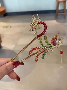 Nuevo Pasador de Pelo Estilo Chino con Borla de Perlas, Adorno para el Cabello con Diamantes de Imitación y Esmalte, Diseño Dragón y Fénix, Horquilla para Peinado - Product Image 6