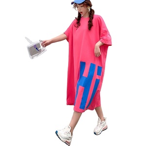 Vendita superiore moda coreana abbigliamento donna oversize cotone allentato stampa lungo Maxi <span class=keywords><strong>vestito</strong></span> estate Casual T Shirt Plus Size abiti - Product Image 3