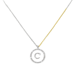 Collana con Ciondolo a Forma di Lettera C con Diamante, Catena 2C in Argento e Oro, Acciaio - Product Image 2