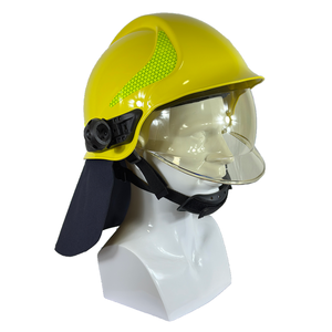 Casque de pompier AmpsafeX de type cercle jaune avec visière transparente, protection du cou, suspension à 6 points, conception sans fentes, modèle ATI-RH-01 - Product Image 1