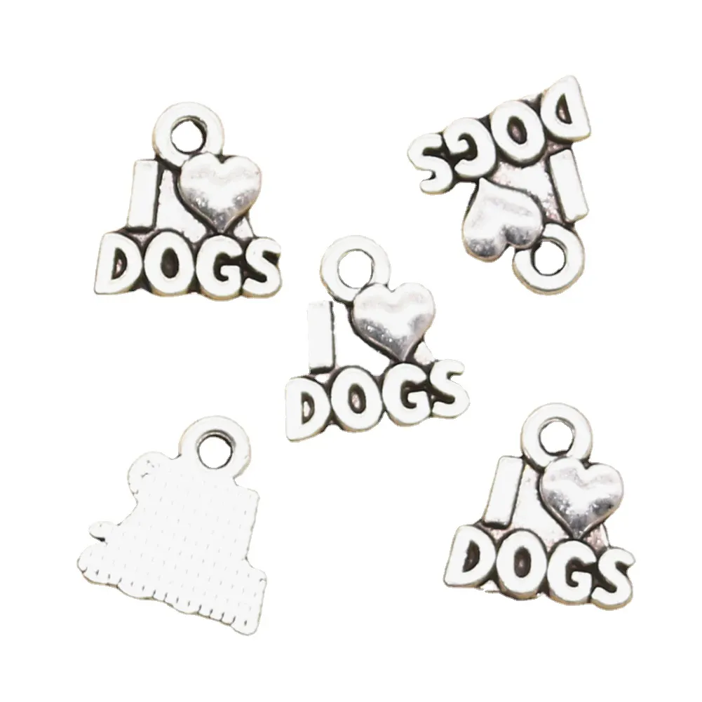 Charms I love dogs 13x12mm Tibetan Silver Color Pendants Antique Jewelry Making DIY Handmade Craft