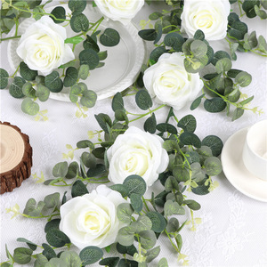 Shinhana Jun - Guirnalda de Rosas Artificiales de 2 m, Flores de Seda para Decoración de Bodas y Hogar, Hojas Verdes, Flores de Simulación - Product Image 1
