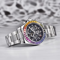 Montre automatique de luxe pour homme PAGANI DESIGN PD1777 40 mm en acier inoxydable, avec lunette arc-en-ciel, mouvement mécanique, verre Hardlex.
