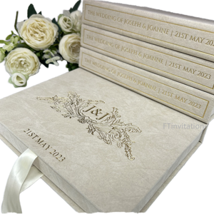 Scatola di carta di velluto Beige di fascia alta personalizzata per carte di nozze inviti di lusso in stile artigianato di carta Premium - Product Image 1