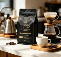 Sac à café à fond plat avec logo personnalisé, valve et fermeture éclair, impression numérique haute qualité, marque KMJbag pour l'emballage de grains de café torréfiés et moulu