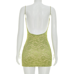 Robe d'été pour femmes Viviblook D26DS073, nouvelle robe sexy en dentelle patchwork, dos nu, sans manches, mini robe moulante pour femmes - Product Image 4