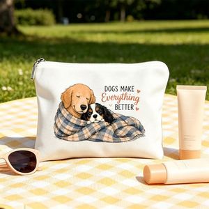 Pochette cosmétique à thème chiot avec fermeture éclair, trousse de toilette compacte de voyage, cadeau pour maman, filles, amoureux des chiens - Cadeau d'anniversaire - Product Image 1