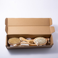 Ensemble de 5 brosses exfoliantes pour le corps, le visage et le bain, en bois naturel, poils de sanglier, manche long détachable, pour soins du corps