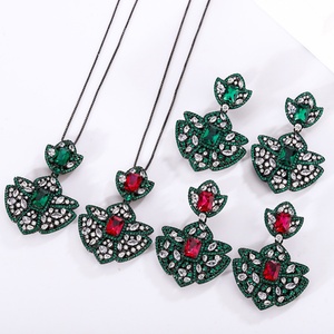 Fashion Eco-friendly Copper 6*8mm Red Zircon Imperial Black Gold Plated Court Style Temperament Ethnic Jewelry Sets for Women - Product Image 1