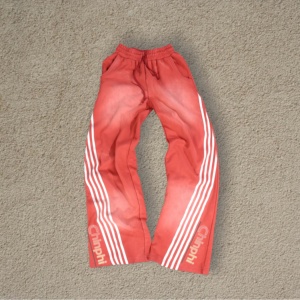 New Fashion Thick Cotton Wide <b>Leg</b> Sweatpants Men Custom logo Printed Acid Washed Stripe Sweatpants - Product Image 2