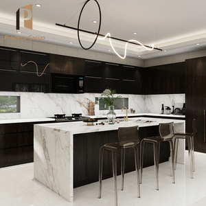 Luxuriöse Hochwertige Maßgefertigte Modulare Moderne Schwarze Küchenschränke mit Holzlaminat Umweltfreundliche Marmor-Arbeitsplatte Spüle - Product Image 4