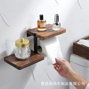 Porte-papier toilette mural en bois, porte-mouchoirs de salle de bain, support de rangement pour papier toilette avec séparateurs - Product Image 3