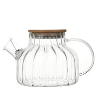 Usine haute verre borosilicate clair et transparent cruche à eau pichet en verre rayé bouilloire théière 1000ml 1800ml couvercle en bambou
