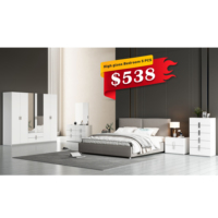 NOVA Tissu Velours Côtelé King Size Lits Double Rembourrés Pour Hôtel Moderne 5 Pièces Chambre Suite Ensembles Armoire De Rangement Haute Brillance