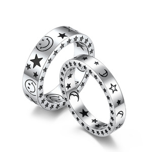 Instagram-worthy creative star and smiley face titanium steel <b>rings</b>, trendy unisex accessories, star and moon <b>couple</b> <b>rings</b>. - Product Image 1
