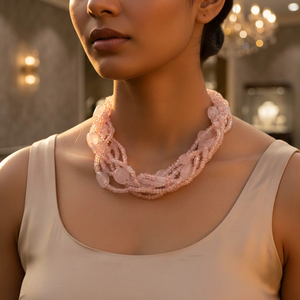 Women's Multi-Strand Rose Quartz Bead Necklace Elegant Gemstone Crystal Jewelry - Product Image 3